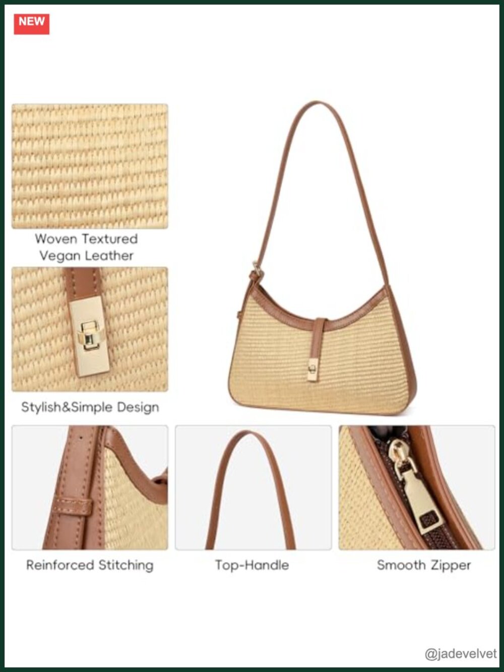 Straw Shoulder Bag Crescent Hobo Crossbody with Adjustable Strap - Picture 2 of 5